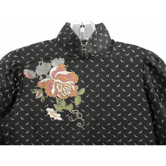 Vintage Cheongsam Embroidered Black Dress Satin XS/S - Picture 3 of 7